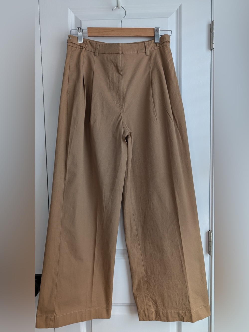 Abercrombie and Fitch Women’s Wide Leg Pleated Khaki Cotton Blend Trousers Sz 26